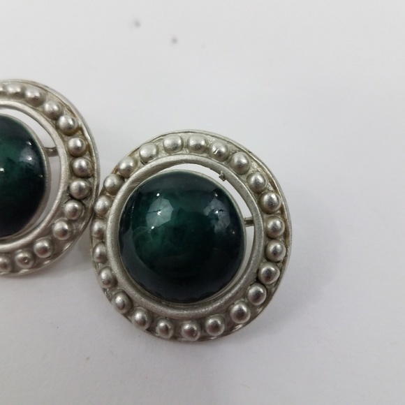 Green Silver Tone Earrings Stud Circle‎ Stateme - Picture 3 of 5